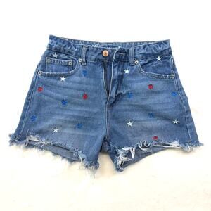 No‎ Boundaries Size 3 Cut Off Denim Shorts Red Blue Embroidered Stars Patriotic